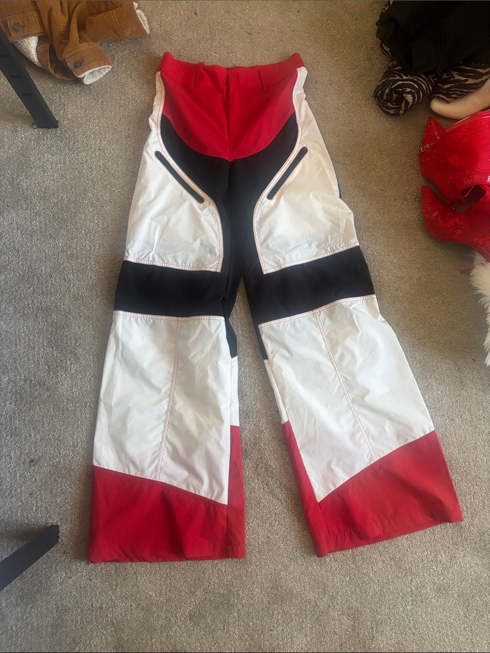 Akira Colorblock Wide-Leg Pants in Red, White & Black
